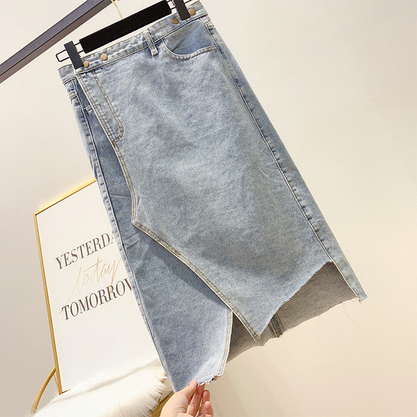 Асиметричен модел дамска дънкова пола в син цвят