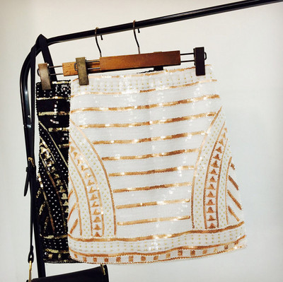 Дамска  стилна пола с пайети в два цвята 