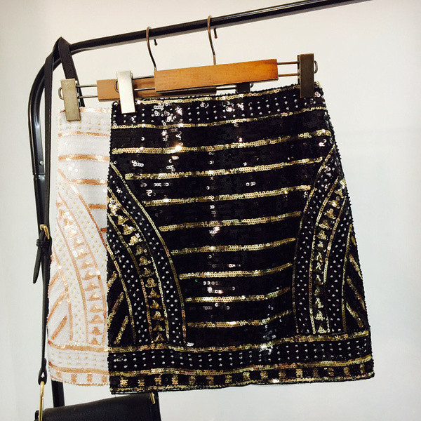 Дамска  стилна пола с пайети в два цвята 