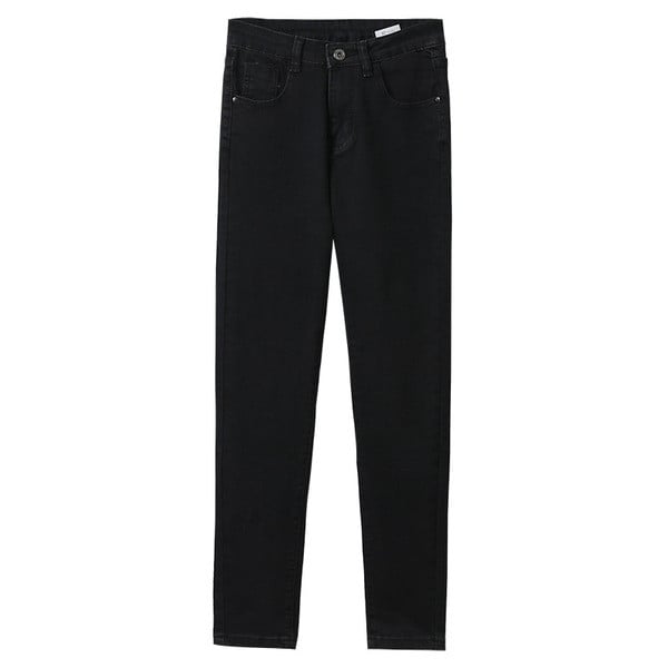 Модерни дамски дънки с висока талия и джобове в черен цвят