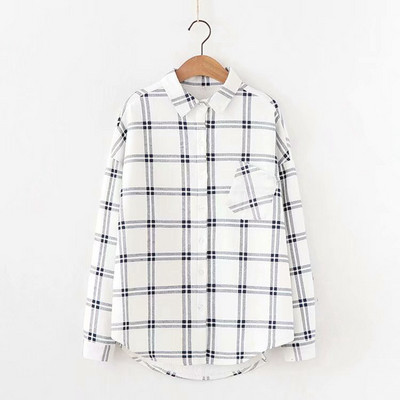 Καρό γυναικεία μπλούζα με τσέπη και μακρύ μανίκι σε διάφορα χρώματα