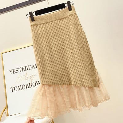 Дамска зимна пола с тюл и висока талия в няколко цвята