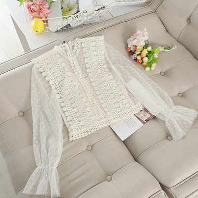 Модерна дамска риза с прозрачни ръкави в различни цветове