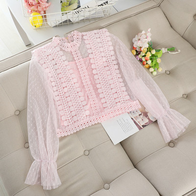 Модерна дамска риза с прозрачни ръкави в различни цветове