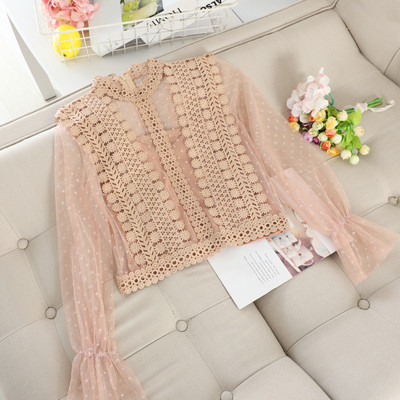 Модерна дамска риза с прозрачни ръкави в различни цветове