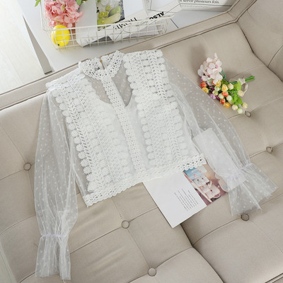 Модерна дамска риза с прозрачни ръкави в различни цветове