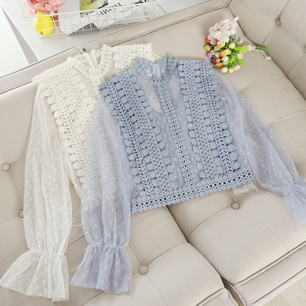 Модерна дамска риза с прозрачни ръкави в различни цветове