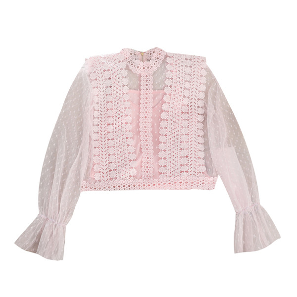 Модерна дамска риза с прозрачни ръкави в различни цветове