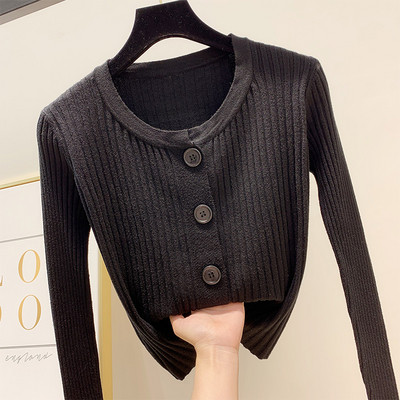 Дамски пуловер с копчета и обло деколте в няколко цвята