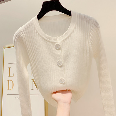 Дамски пуловер с копчета и обло деколте в няколко цвята