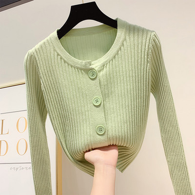 Дамски пуловер с копчета и обло деколте в няколко цвята