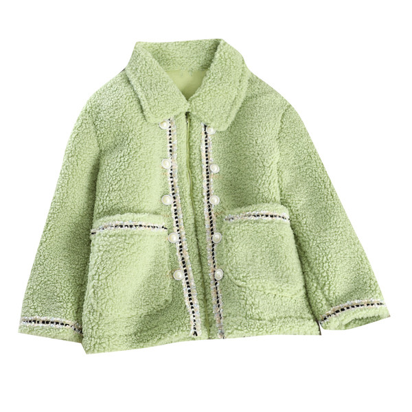 Дамско палто с перли и джобове в няколко цвята