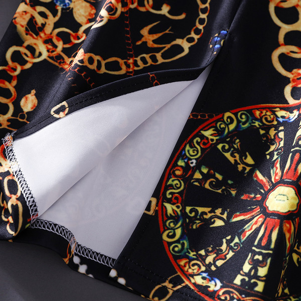 Модерна дамска пола Slim модел с висока талия и цветен десен