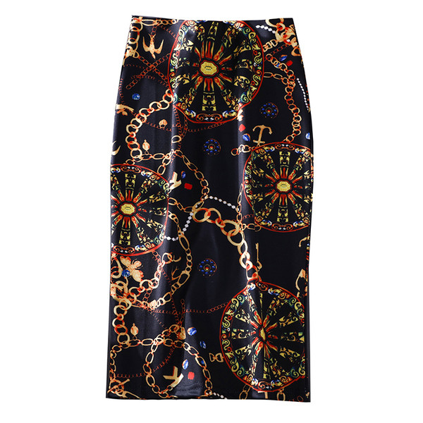 Модерна дамска пола Slim модел с висока талия и цветен десен