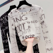 Bluză casual de damă cu decolteu rotund în alb și negru