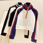 Bluza casual dama cu fermoar si guler polo in doua culori