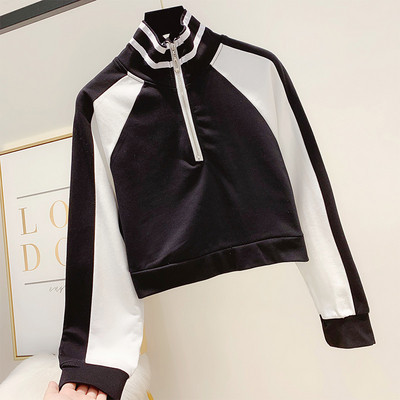 Bluza casual dama cu fermoar si guler polo in doua culori