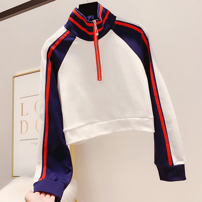 Bluza casual dama cu fermoar si guler polo in doua culori
