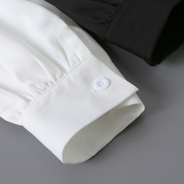 Нов модел модерна дамска риза с шпиц деколте и копчета в бял и черен цвят