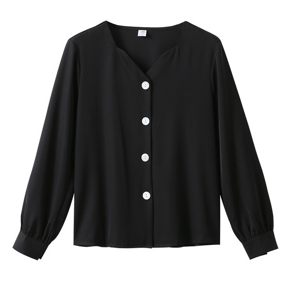 Нов модел модерна дамска риза с шпиц деколте и копчета в бял и черен цвят