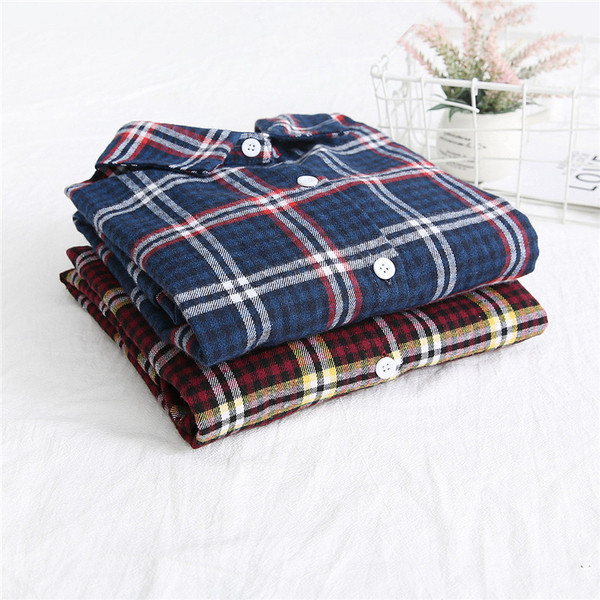 Карирана дамска риза в син и червен цвят с класическа яка