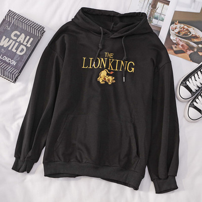 Дамски суичър с качулка и бродерия в черен и бял цвят