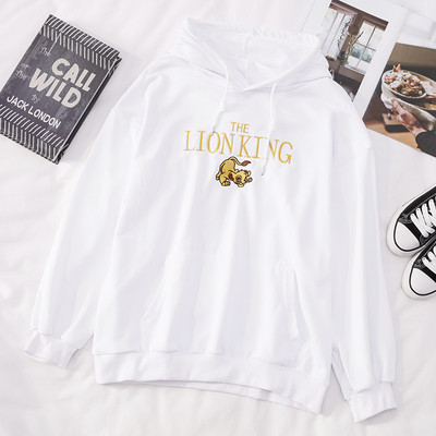 Дамски суичър с качулка и бродерия в черен и бял цвят