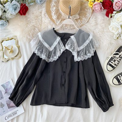 Модерна дамска риза с дантела и копчета в различни цветове