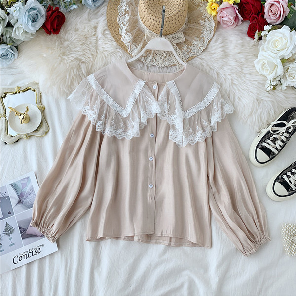 Модерна дамска риза с дантела и копчета в различни цветове