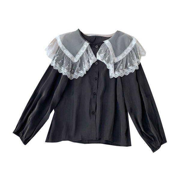 Модерна дамска риза с дантела и копчета в различни цветове