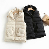 Ежедневен дамски елек в два цвята с джобове и качулка