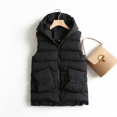 Ежедневен дамски елек в два цвята с джобове и качулка