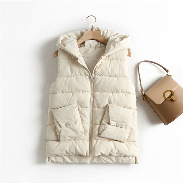 Ежедневен дамски елек в два цвята с джобове и качулка