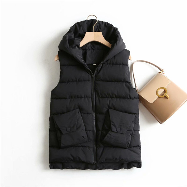 Ежедневен дамски елек в два цвята с джобове и качулка