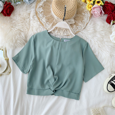 Модерна дамска блуза с О-образно деколте и цип в няколко цвята