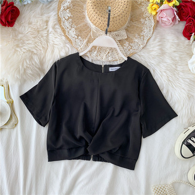 Модерна дамска блуза с О-образно деколте и цип в няколко цвята