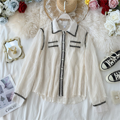 Модерна дамска риза с перли в три цвята