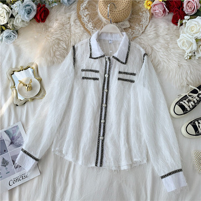 Модерна дамска риза с перли в три цвята