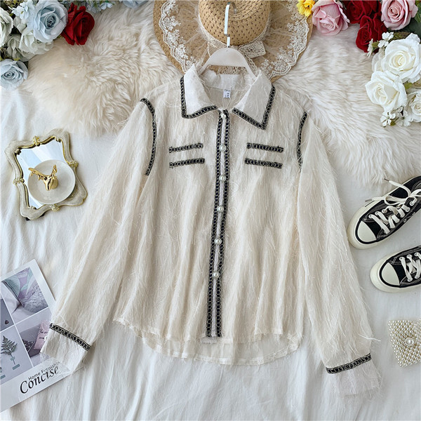 Модерна дамска риза с перли в три цвята