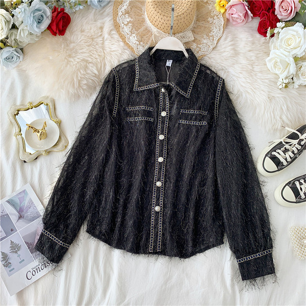 Модерна дамска риза с перли в три цвята