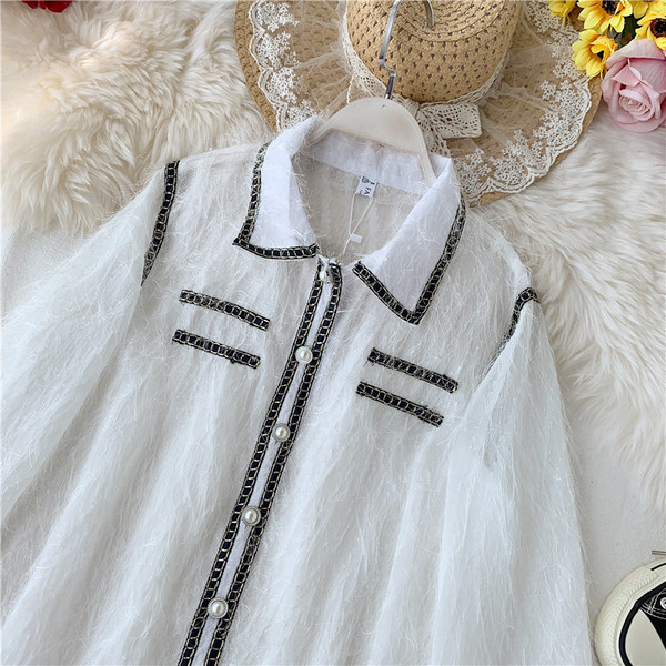 Модерна дамска риза с перли в три цвята