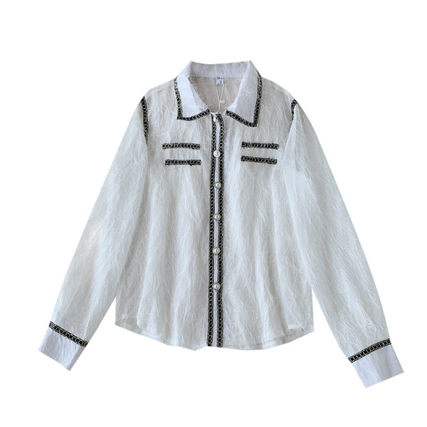 Модерна дамска риза с перли в три цвята