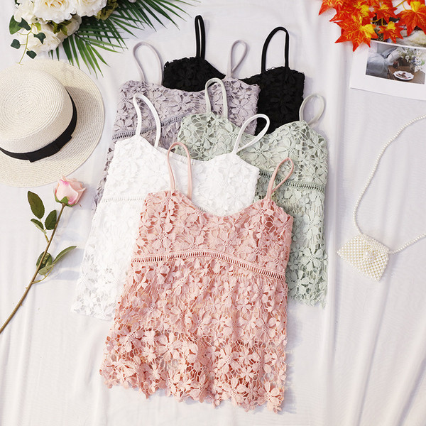 Дантелен дамски потник с тънки презрамки в няколко цвята