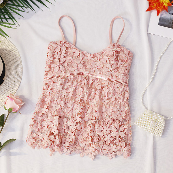 Дантелен дамски потник с тънки презрамки в няколко цвята