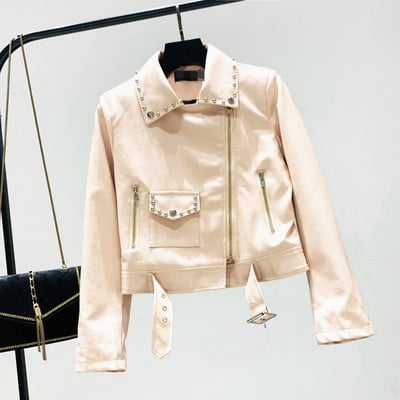 Актуално дамско кожено яке в черен,бял и златист цвят