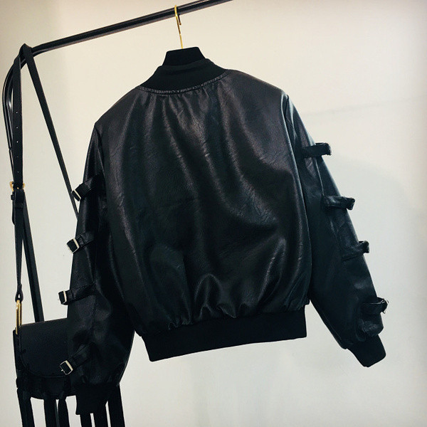 Дамско ежедневно кожено яке с цип в черен цвят 