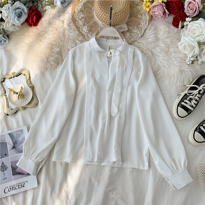 Модерна дамска риза с дълъг ръкав и перли в различни цветове