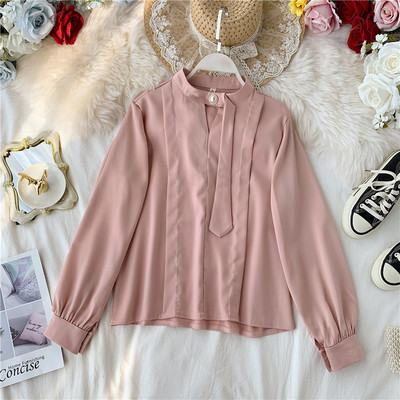 Модерна дамска риза с дълъг ръкав и перли в различни цветове