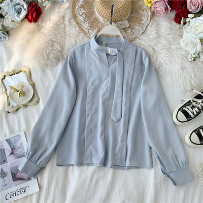 Модерна дамска риза с дълъг ръкав и перли в различни цветове