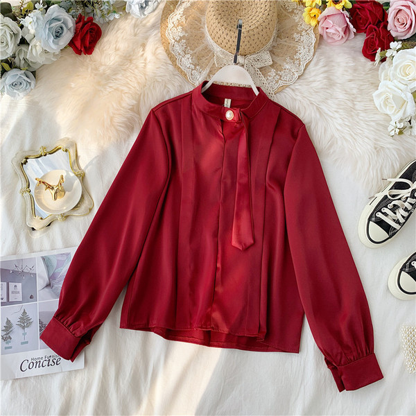 Модерна дамска риза с дълъг ръкав и перли в различни цветове